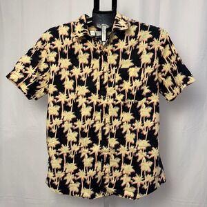 American Eagle Mens Palm Tree Print Short‎ Sleeve Button Down Shirt